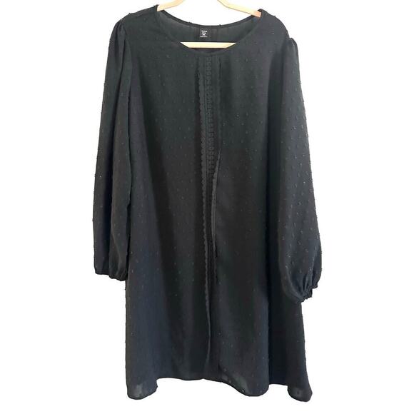 SHEIN Essnce Black Swiss Dot Lantern Sleeve Dress Curve Plus Sz 2XL - Picture 1 of 6